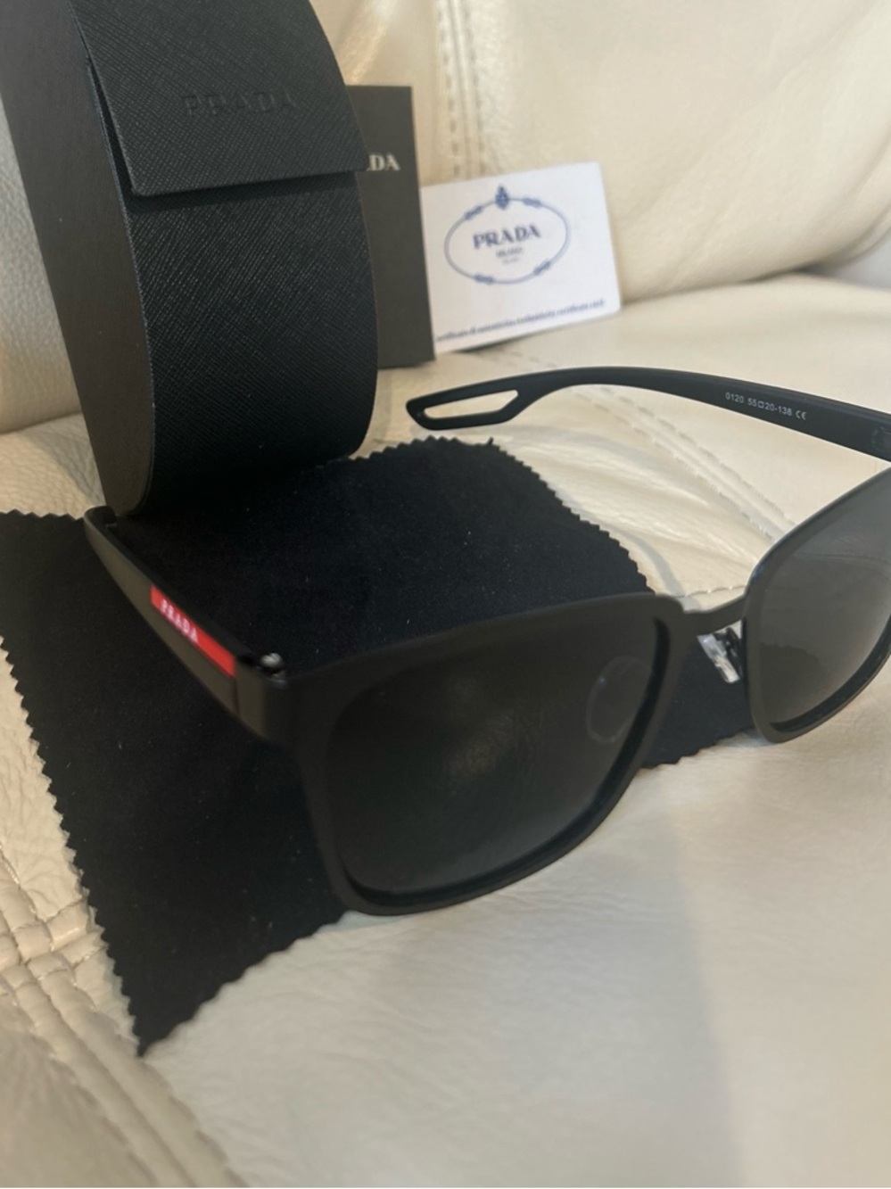 Prada Linea Rossa with Red Temple Detail retail $483